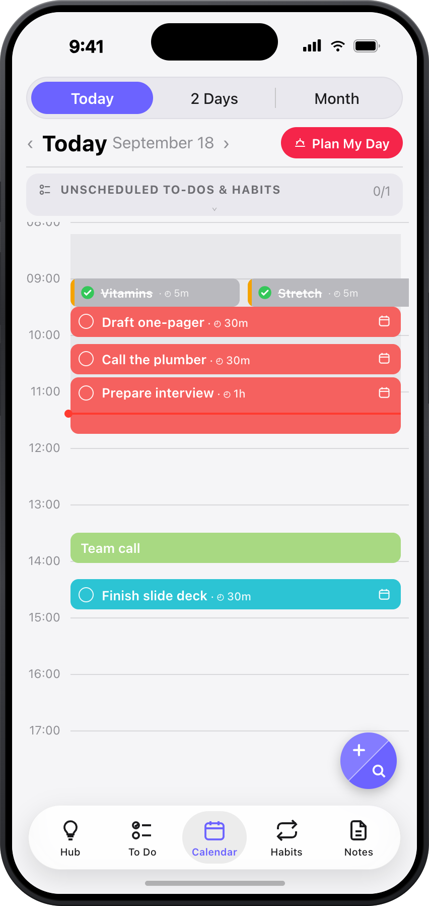 ToBlock calendar with time-blocked tasks